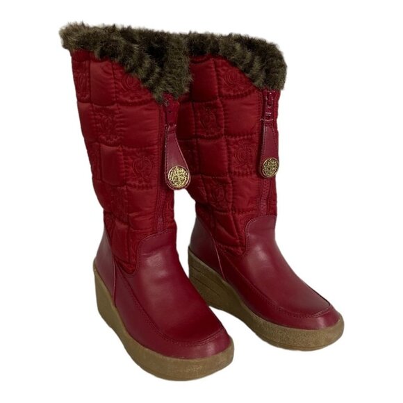 Juicy Couture Wedge Snow Boots Size 7 Snowflurry Knee High Quilted Faux Fur Y2K - Picture 2 of 13